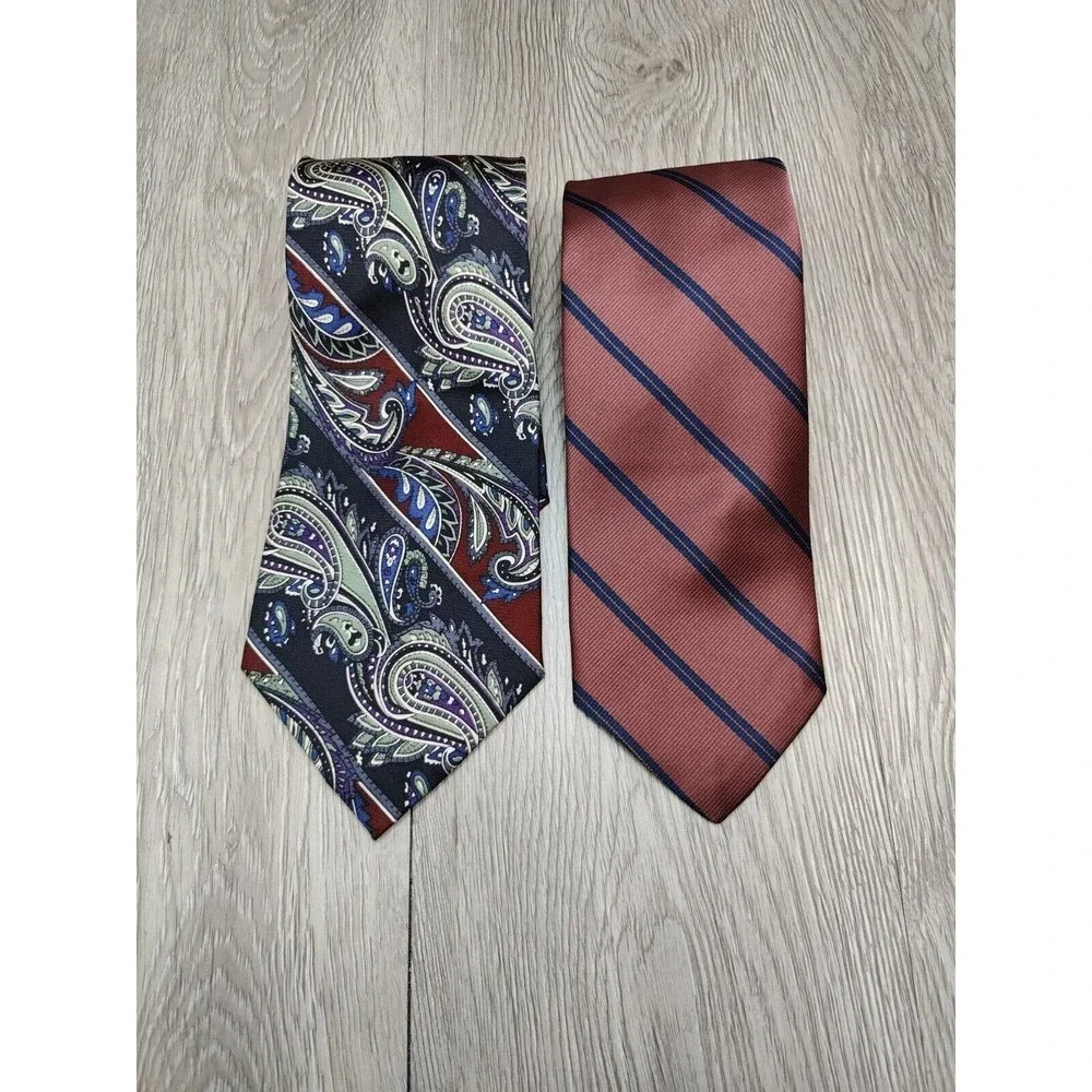 Givenchy Monsieur Paris Vintage Mens Neck Tie Silk‎ lot of two 2 pink paisley